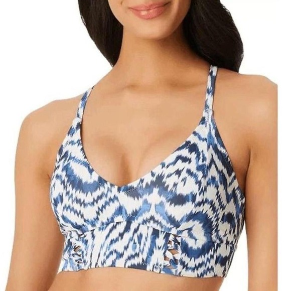 Jessica‎ Simpson Women's Blue Surfers Paradise Cropped Cami Bikini Top M - Picture 1 of 8